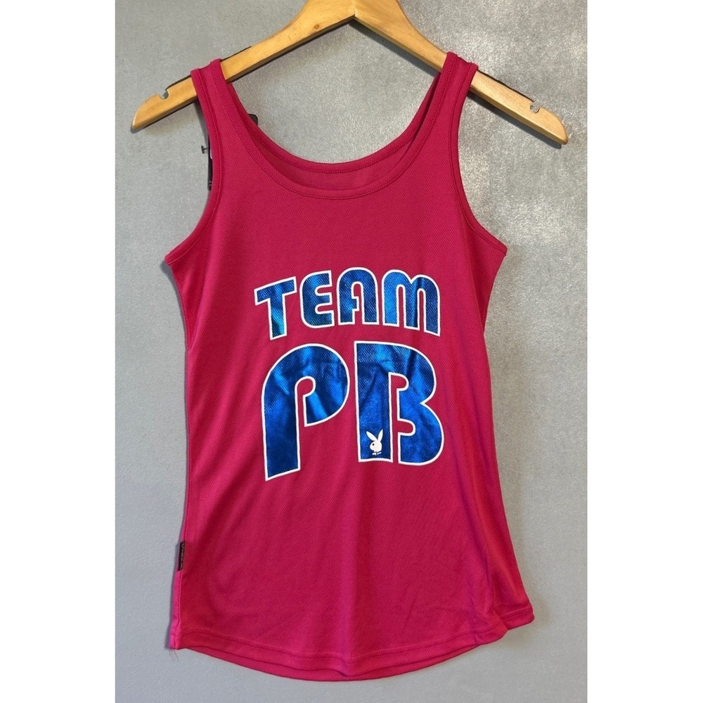 Playboy Team PB Magenta Pink Metallic Blue Graphic Tank Top XXS NWT